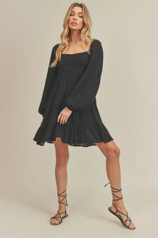 Aemi + Co Ruffled Hem Square Neck Balloon Sleeve Mini Dress - Brittney MADE