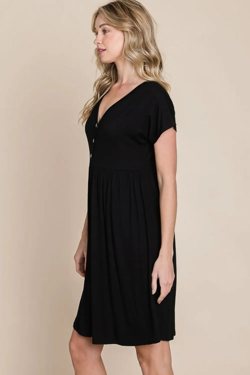 BOMBOM V-Neck Short Sleeve Dress - Brittney MADE