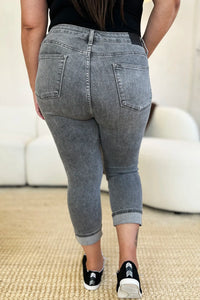 Judy Blue Full Size Button Fly High Waist Cuffed Capris - Brittney MADE
