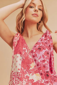 Aemi + Co Smocked Hem Printed Surplice Tank - Brittney MADE