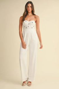 MABLE Rhinestone Applique Bustier Jumpsuit - Brittney MADE