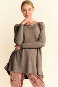 Davi & Dani Round Neck Dropped Shoulder Long Sleeve Knit Top - Brittney MADE