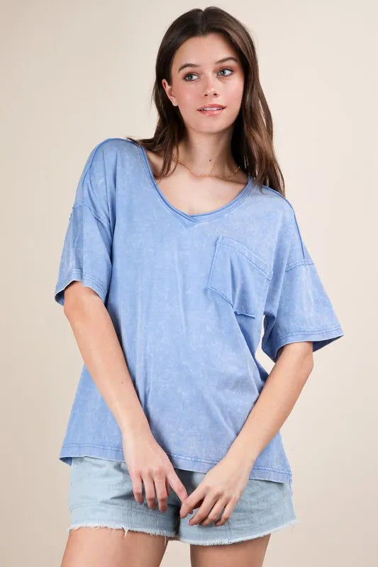 VERY J Mineral Washed V-Neck T-Shirt - Brittney MADE