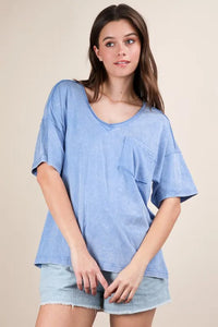 VERY J Mineral Washed V-Neck T-Shirt - Brittney MADE