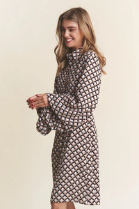 J.NNA Geometric Balloon Long Sleeve Midi Dress - Brittney MADE