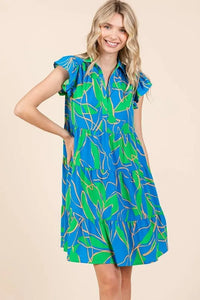 Mittoshop Leaf Print Ruffle Sleeve Tiered Mini Dress - Brittney MADE