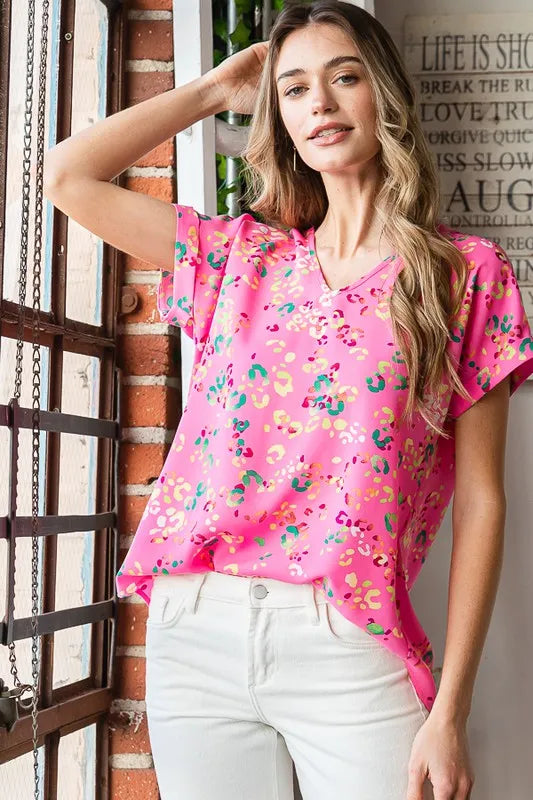 Heimish Full Size Animal print V-Neck Short Sleeve T-Shirt Plus Size - Brittney MADE