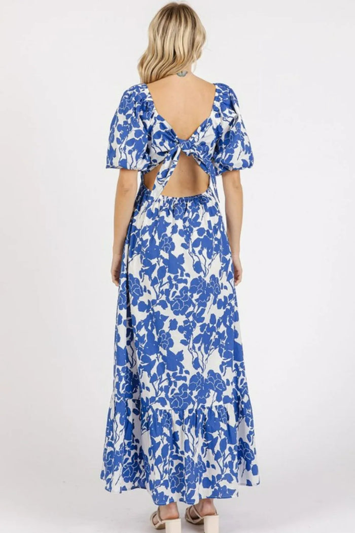 Mittoshop Cutout Back Floral Sweetheart Neck Puff Sleeve Dress - Brittney MADE