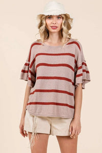 Mittoshop Striped Flounce Sleeve Knit Top - Brittney MADE