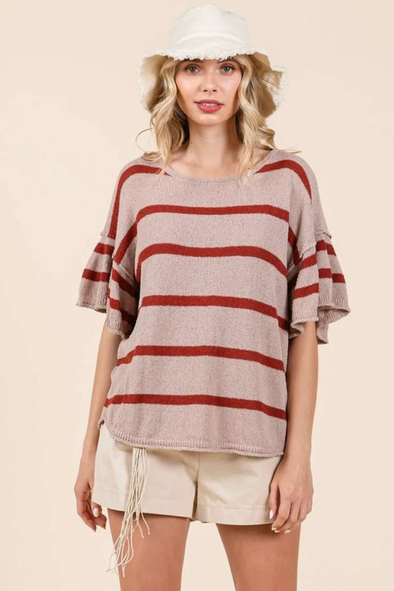 Mittoshop Striped Flounce Sleeve Knit Top - Brittney MADE