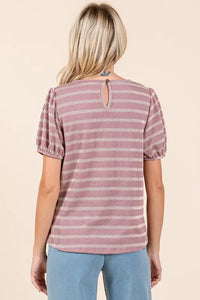 Mittoshop Contrast Striped Short Puff Sleeve Knit Top - Brittney MADE