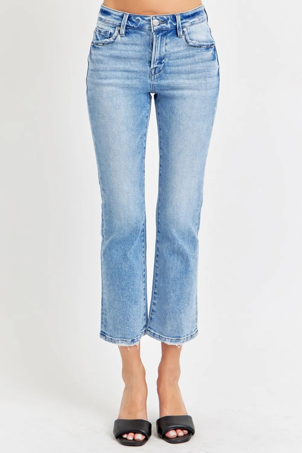 RISEN Full Size Low Rise Crop Slim Straight Jeans - Brittney MADE