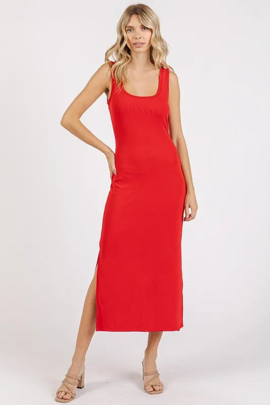 Mittoshop Side Slit Wide Strap Midi Tank Dress - Brittney MADE