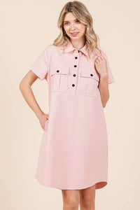 Mittoshop Button Detail Collared Neck Short Sleeve Shirt Dress - Brittney MADE