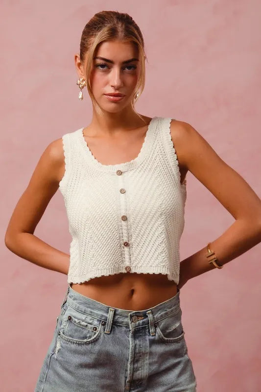 SO ME Chevron Pattern Buttoned Front Lightweight Tank Top - Brittney MADE