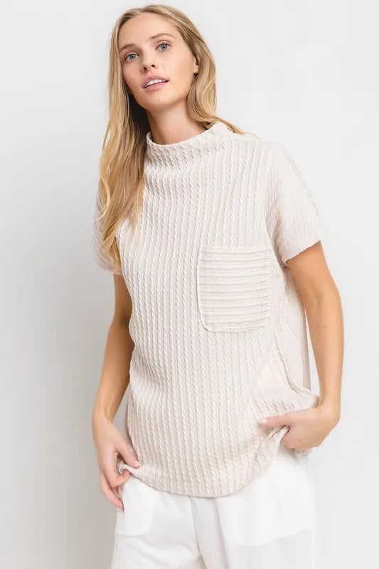 Ces Femme Texture Mock Neck Short Sleeve Knit Top - Brittney MADE