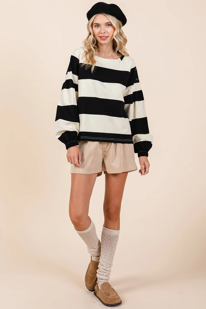 Mittoshop Striped Snap Shoulder Long Sleeve T-Shirt - Brittney MADE