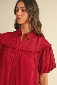 Annie Wear Mineral Washed Button Down Puff Sleeve Shirt Dress - Brittney MADE