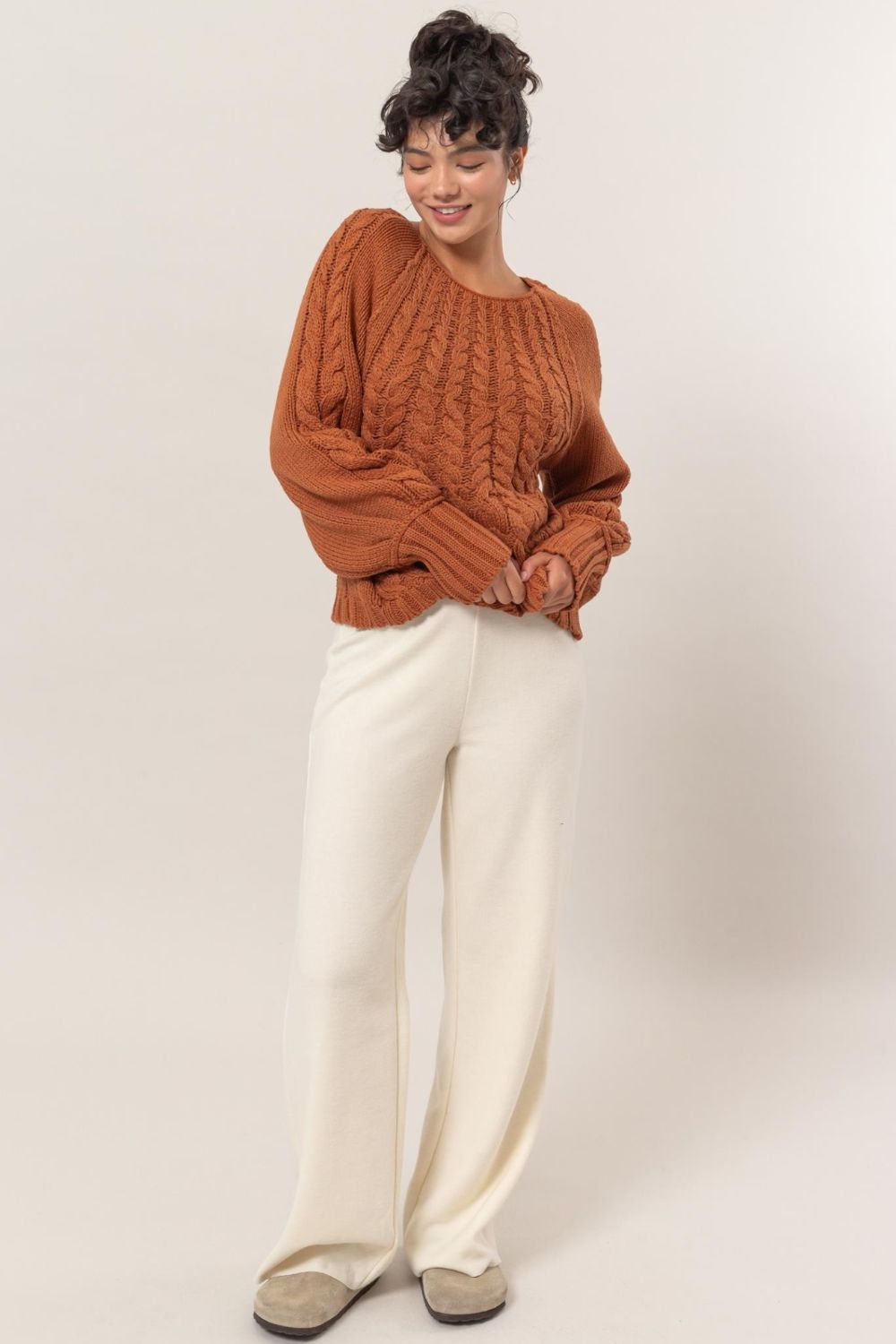 HYFVE Cable-Knit Round Neck Raglan Sleeve Sweater - Brittney MADE