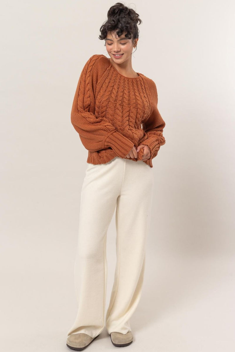 HYFVE Cable-Knit Round Neck Raglan Sleeve Sweater - Brittney MADE