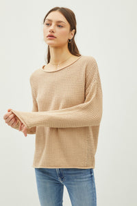 Be Cool Rolled Openwork Round Neck Sweater - Brittney MADE