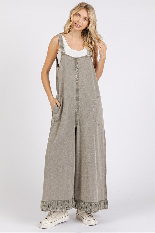 Mittoshop Ruffled Hem Wide Leg Overalls with Pockets - Brittney MADE