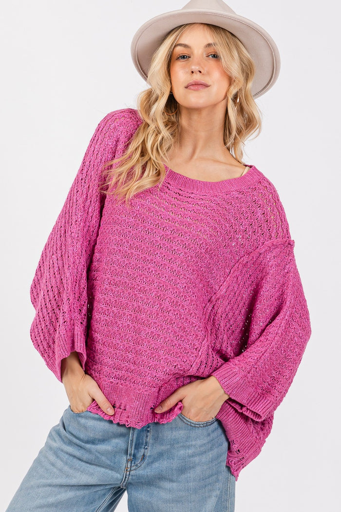 SAGE + FIG Distressed Asymmetrical Open Stitch Sweater - Brittney MADE