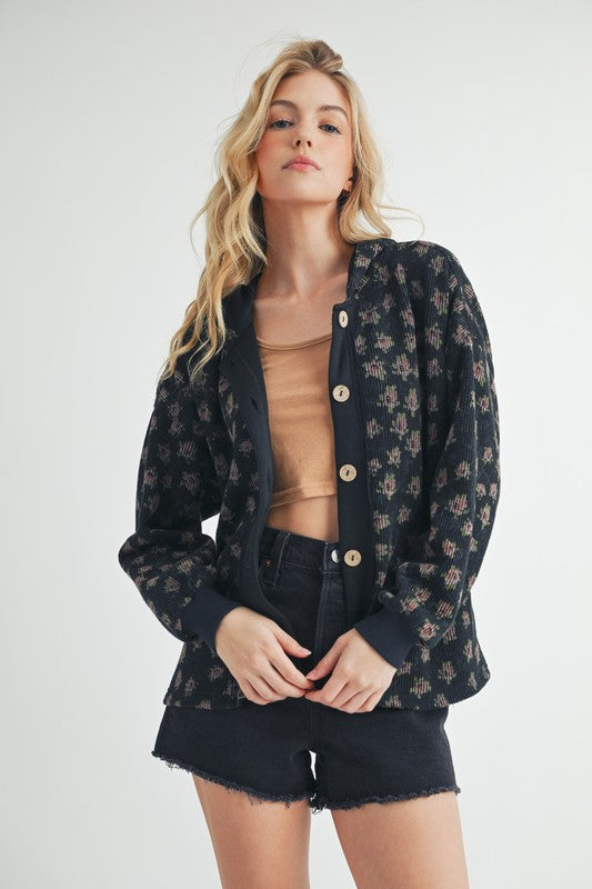 Aemi + Co Floral Button Up Hooded Jacket - Brittney MADE