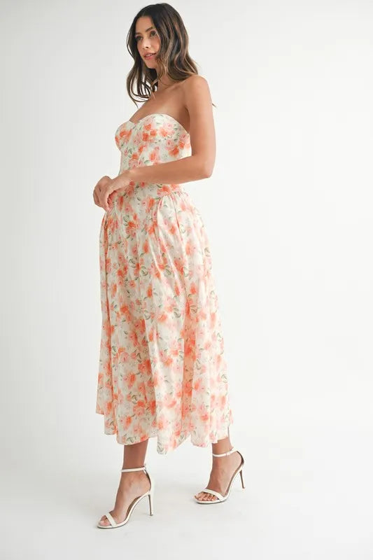 MABLE Sweetheart Neckline Floral Printed Midi Dress - Brittney MADE