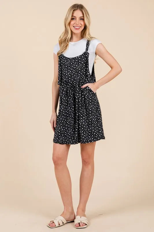 BOMBOM Floral Print Overalls with Pockets - Brittney MADE