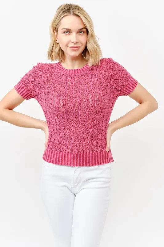 And The Why Washed Short Sleeve Light Weight Sweater - Brittney MADE