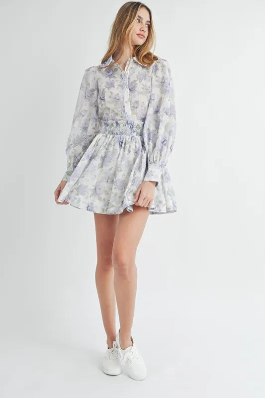 MABLE Floral Print Button Down Blouse and Mini Skirt Set - Brittney MADE