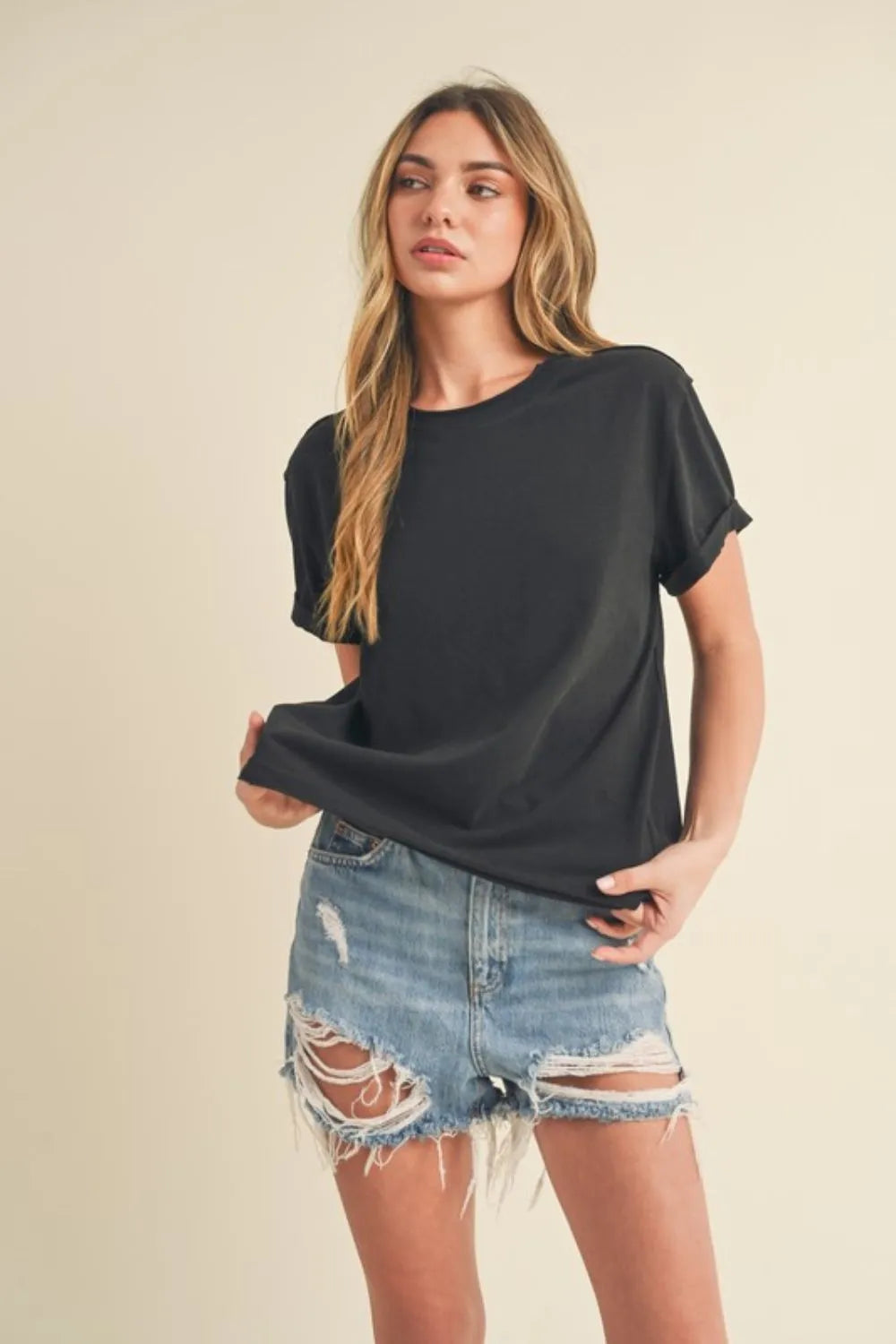 Aemi + Co Exposed Seam Round Neck Short Sleeve T-Shirt - Brittney MADE