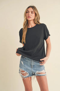 Aemi + Co Exposed Seam Round Neck Short Sleeve T-Shirt - Brittney MADE