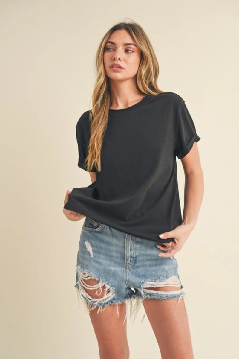 Aemi + Co Exposed Seam Round Neck Short Sleeve T-Shirt - Brittney MADE