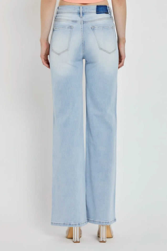 RISEN Full Size Wide Leg V Dipped Front Waist Jeans - Brittney MADE