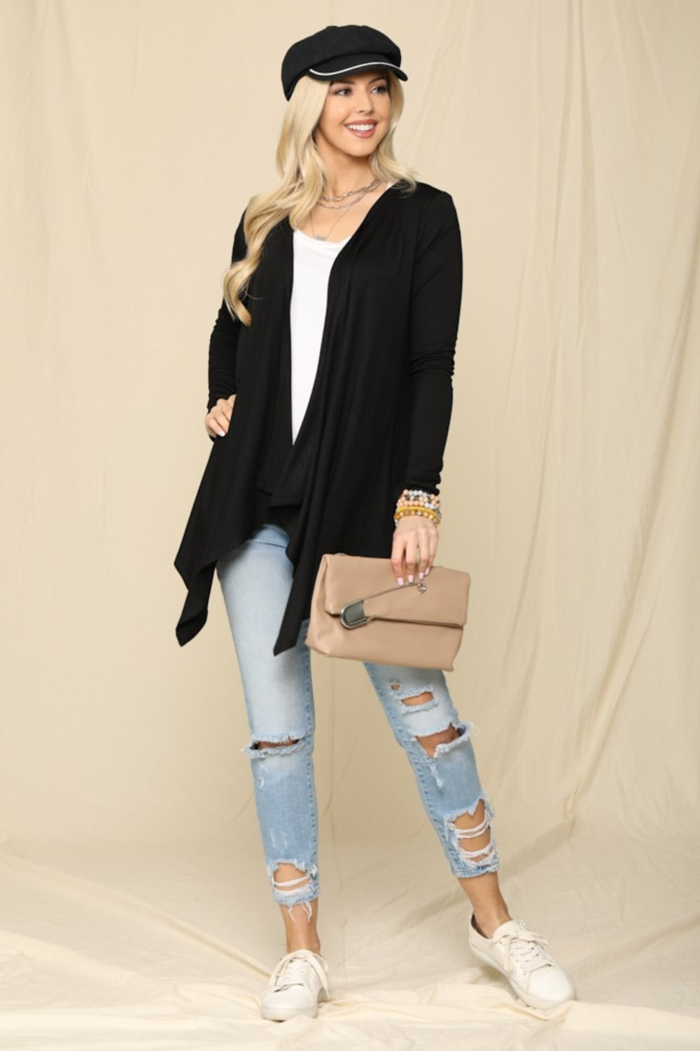 Celeste Full Size Open Front Knit Cardigan - Brittney MADE