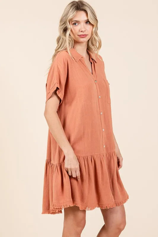 Mittoshop Linen Blend Button Down Shirt Mini Dress - Brittney MADE