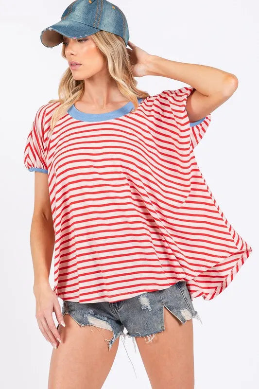 Ces Femme Striped Round Neck Short Sleeve T-Shirt - Brittney MADE