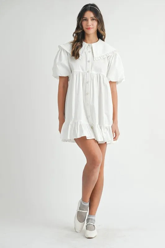 MABLE Ruffled Hem Peter Pan Collar Button Down Mini Dress - Brittney MADE