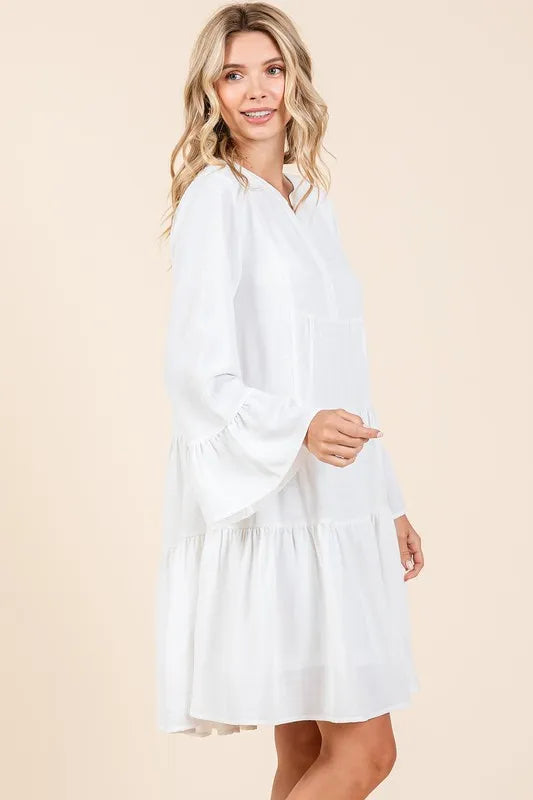 Mittoshop Tiered Notched Flare Sleeve Dress - Brittney MADE