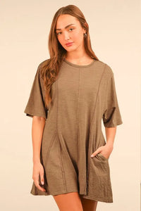 VERY J Mineral Washed Oversized Knit Comfy Romper - Brittney MADE