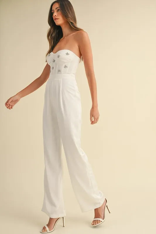 MABLE Rhinestone Applique Bustier Jumpsuit - Brittney MADE