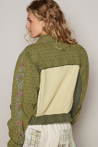 POL Embroidered Sleeve Raw Edge Quilted Jacket - Brittney MADE