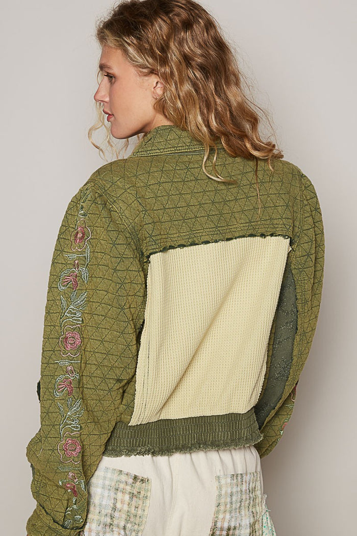 POL Embroidered Sleeve Raw Edge Quilted Jacket - Brittney MADE