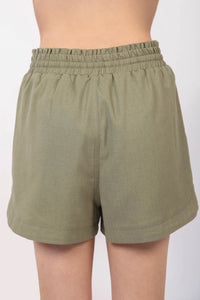VERY J Drawstring Elastic Waist Linen Shorts - Brittney MADE