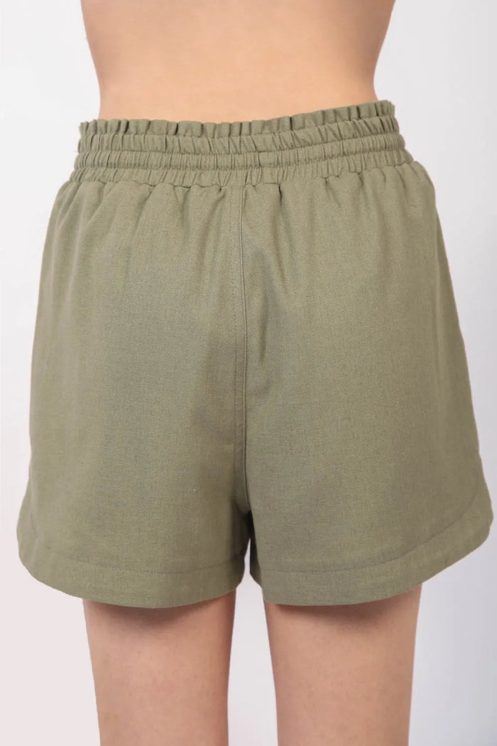 VERY J Drawstring Elastic Waist Linen Shorts - Brittney MADE