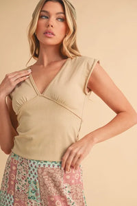 Aemi+Co V-Neck Cap Sleeve Cropped Top - Brittney MADE