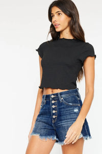 Kancan Raw Hem Button-Fly Denim Shorts - Brittney MADE