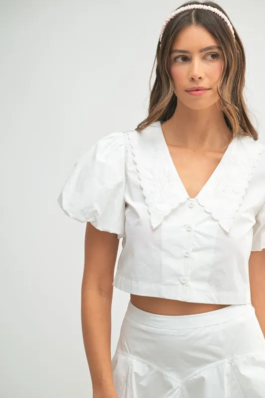 MABLE Puff Sleeve Button Down Top and Bubble Skirt Set - Brittney MADE